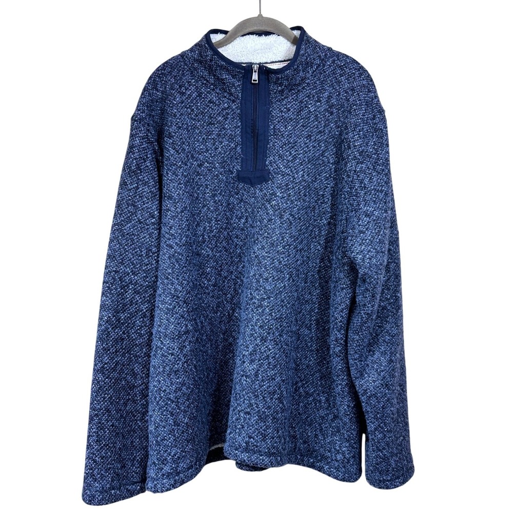 Orvis Mens XXL Blue Marl Sherpa Lined Quarter Zip Pullover Rustic Outdoorsman